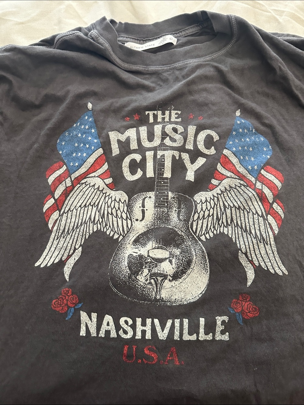 Altar'd State Black Nashville Music City Graphic Tee with Flag Accents